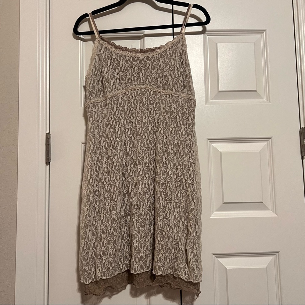 Wild Fable Lace Overlay Dress in Beige